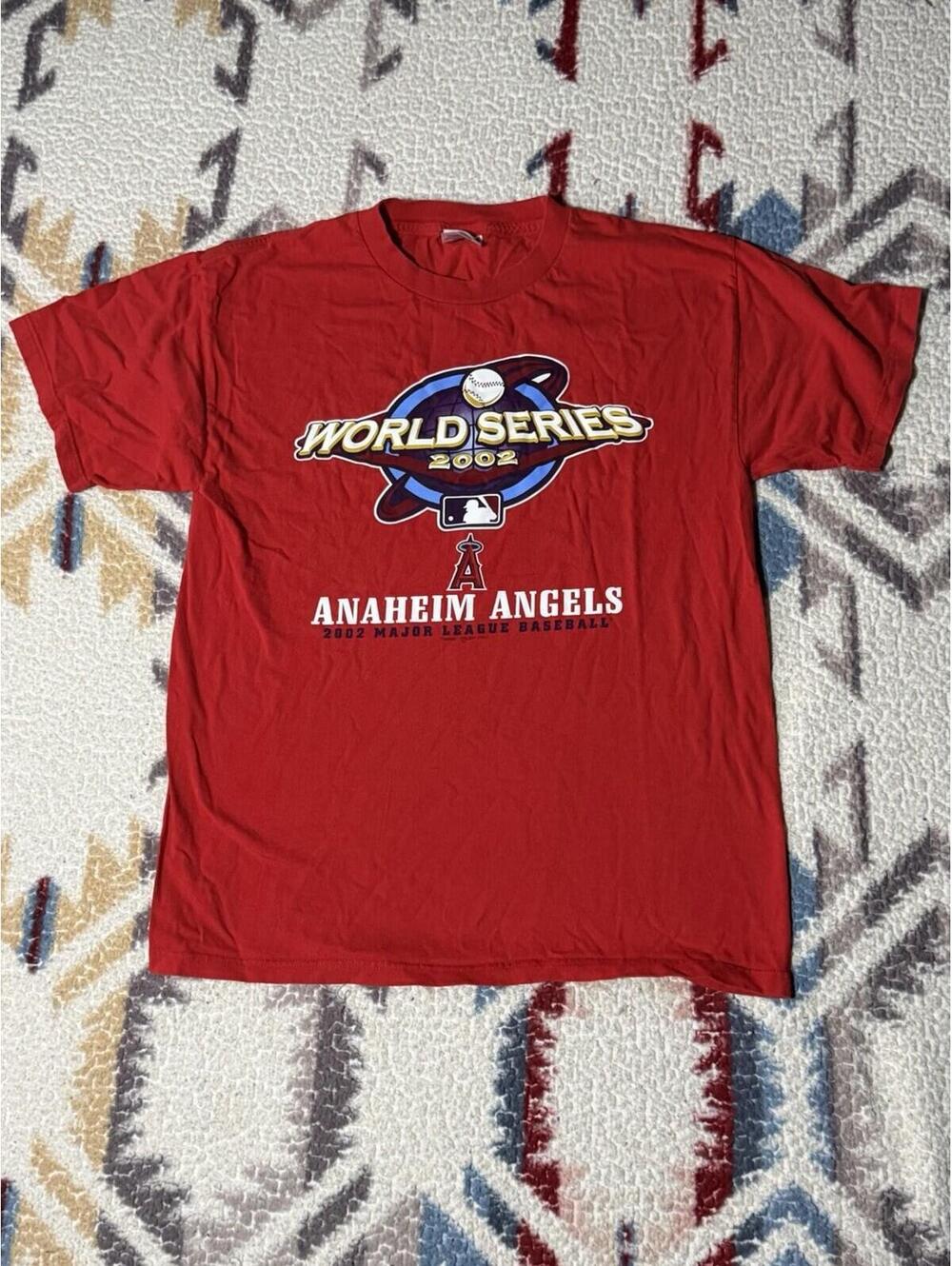 Vintage Anaheim Angels T-Shirt Men's Large Red MLB 2002 World Series Champions